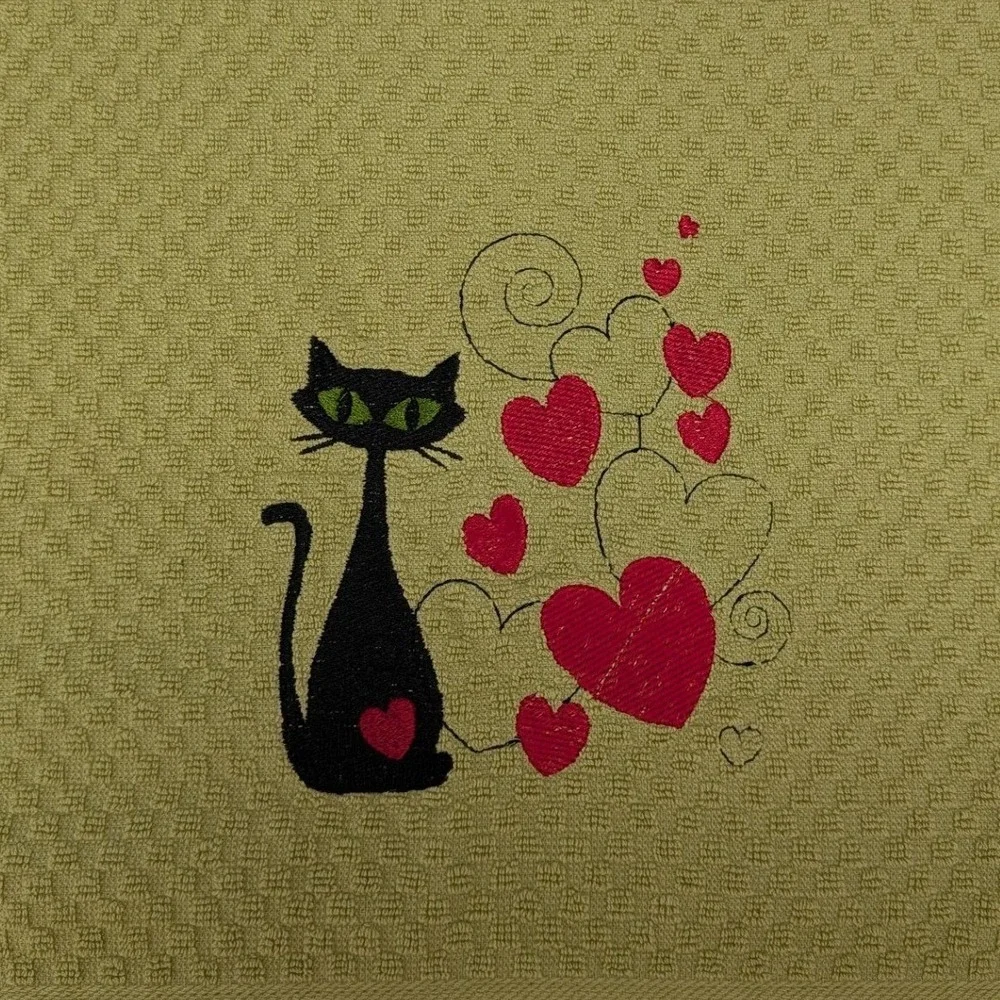 Mid Mod Cat Hearts Valentine Retro Mid Century Modern Kitchen Bar Hand Towel